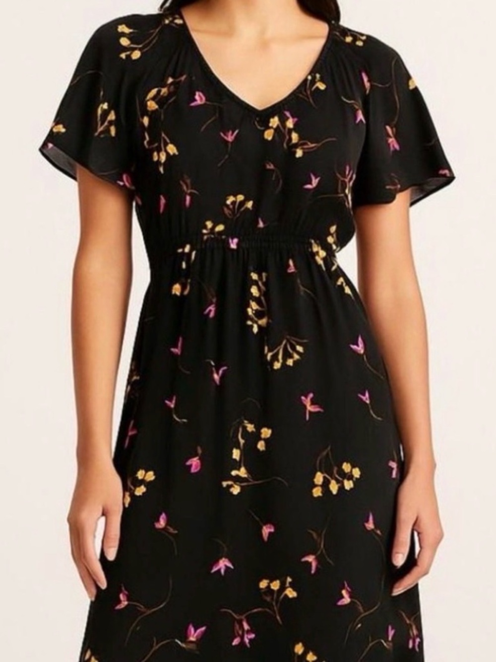Madewell Georgette V-Neck floral midi dress with flutter sleeve NWT